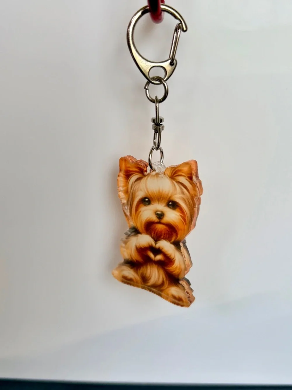 Cute Yorkie Dog Bag Charm/Keychain - Brown/Gold Acrylic Charm